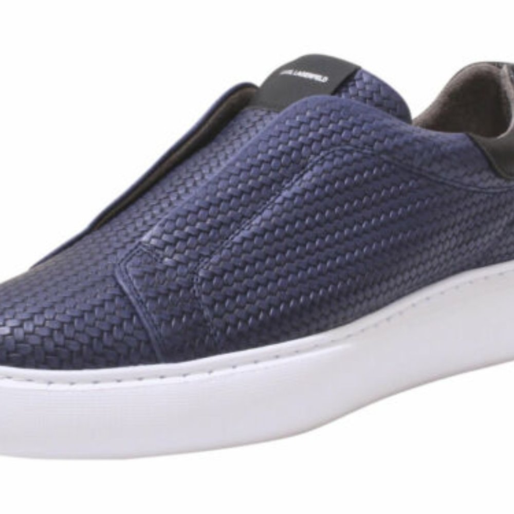 Karl Lagerfeld Paris Men's Woven Laceless Sneakers Navy